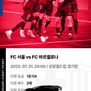 바르셀로나 vs FC 서울 1등석 A 티켓 2매