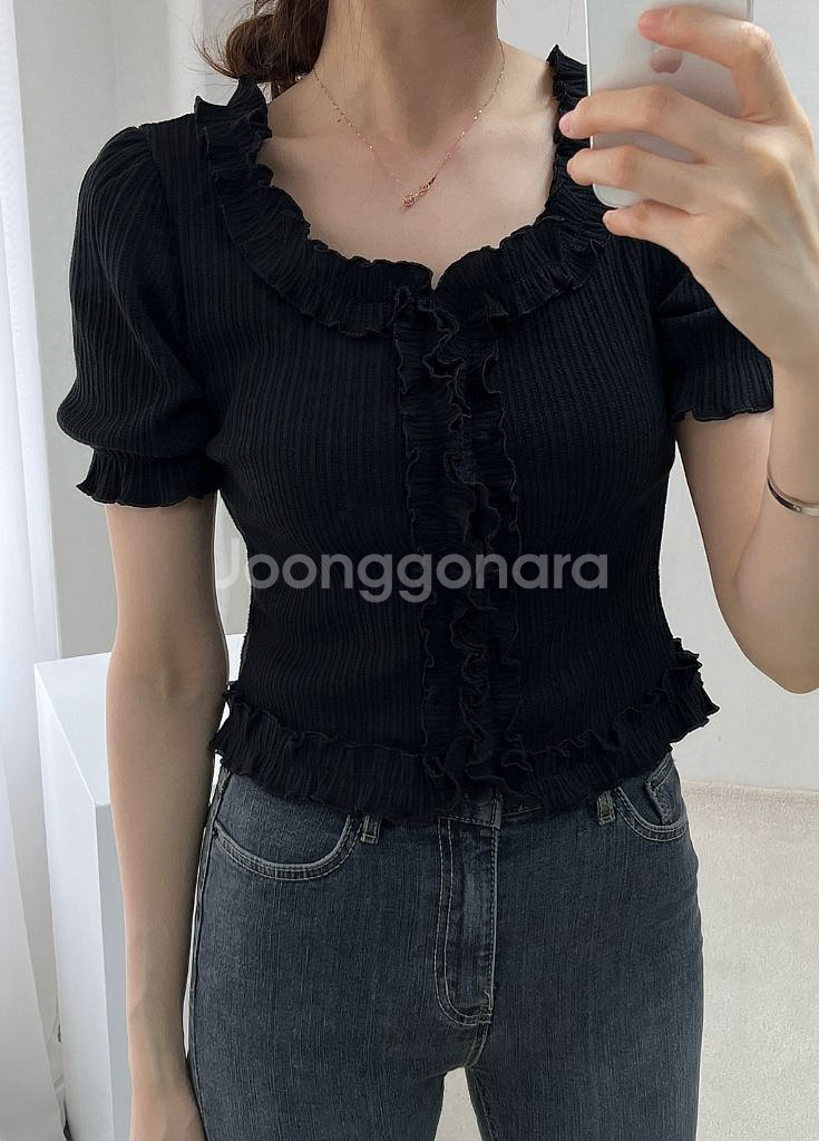 (F) 퍼프 프릴 블라우스 가디건 새제품--2
