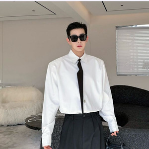 남자 여자 셔츠 넥타이 세트 루즈핏 어깨 패드 긴팔 셔