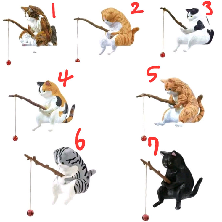 낚시 고양이 피규어 가챠 7종--1