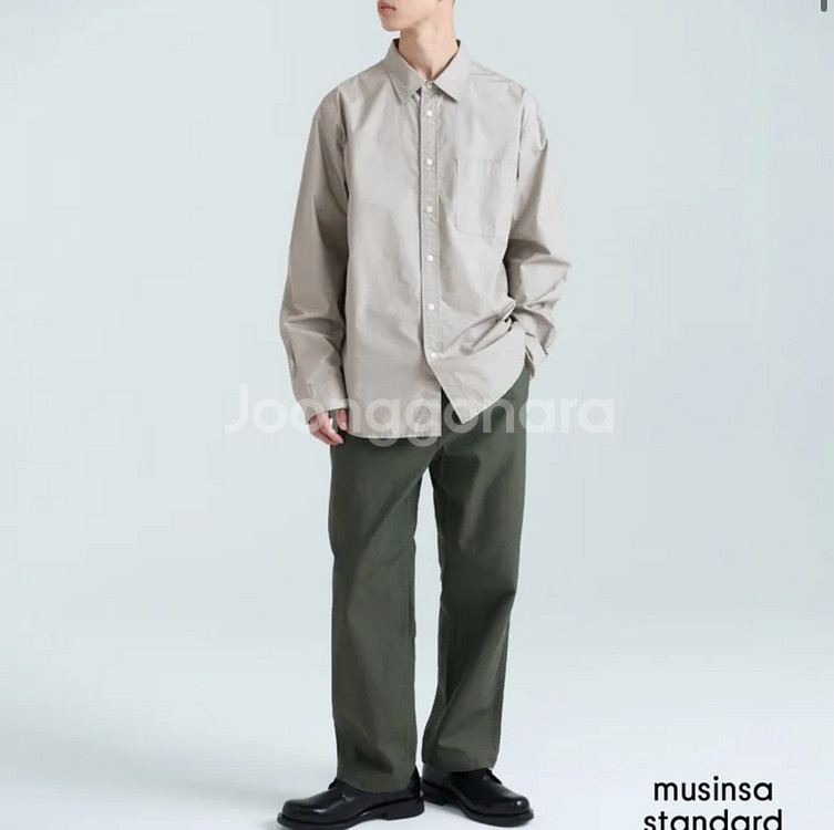 릴렉스드 워시드 포플린 셔츠 라이트 웜 그레이 2XL,--0