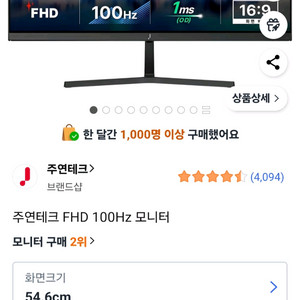 주연테크 FHD 100Hz 모니터 21인치 4대