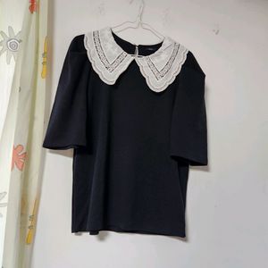 BARI 소매예쁜 화이트카라 티블라우스F