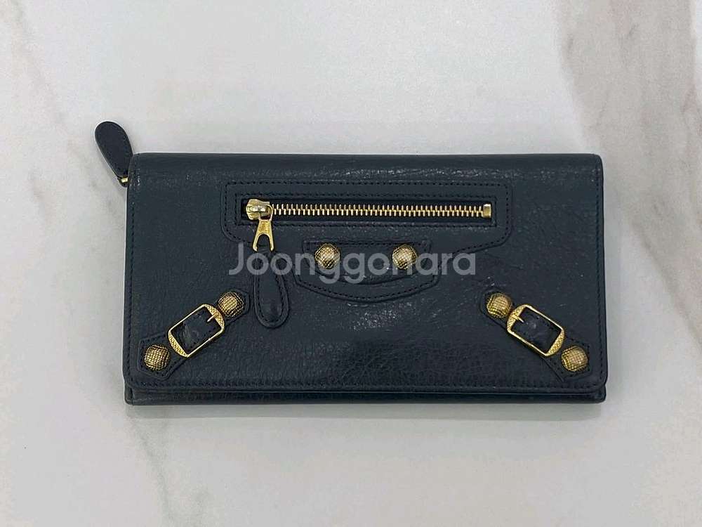 [정품 급매] 발렌시아가 금장 레더 장지갑 블랙--0
