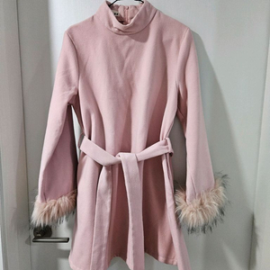 퍼장식 벨티드 모직 핑크 미니원피스