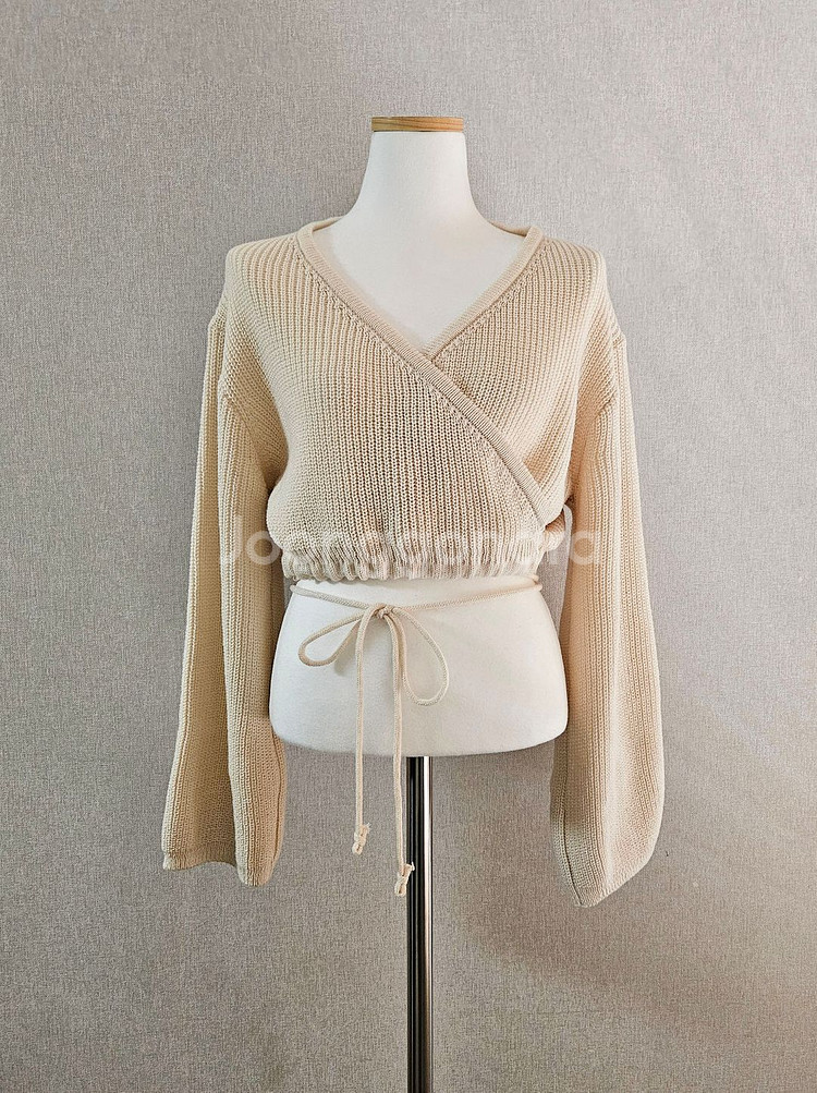 크롭 랩 니트 가디건--0