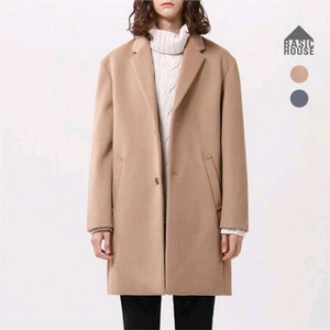 베이직하우스 울혼방 세미오버핏 솔리드 싱글코트