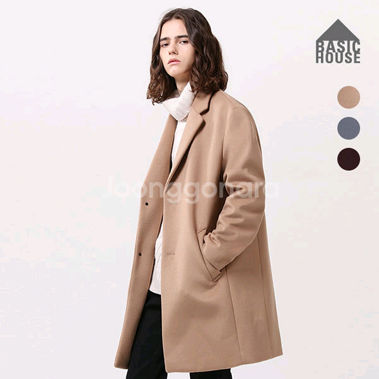 베이직하우스 울혼방 세미오버핏 솔리드 싱글코트--1