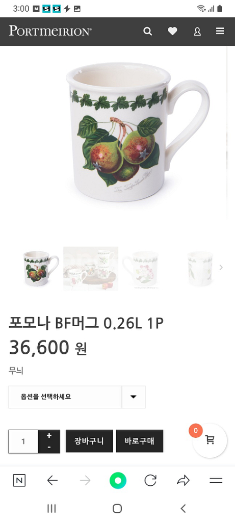 영국 포트메리온 포모나 BF머그컵0.26L6개 일괄(--5