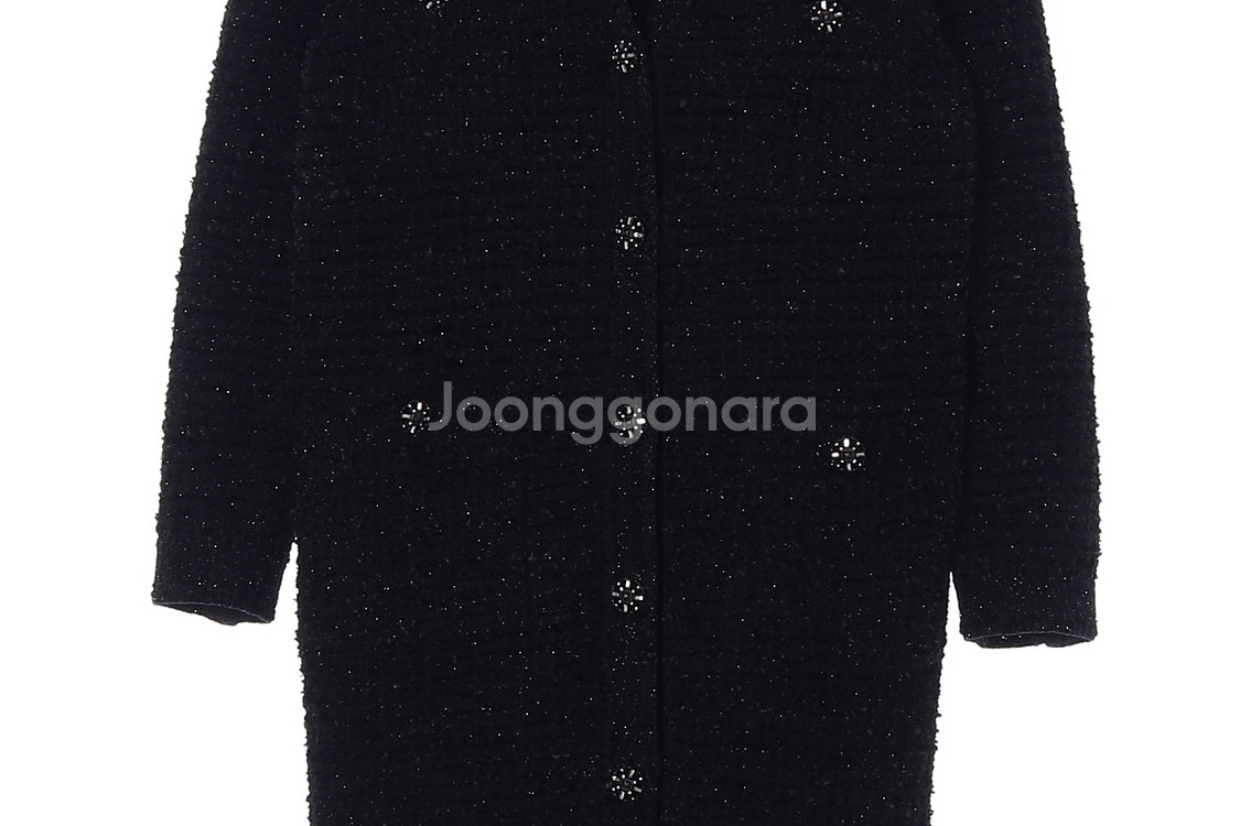 [S]모조에스핀 블랙 펄 트위드 브이넥 롱 니트 가디건--2
