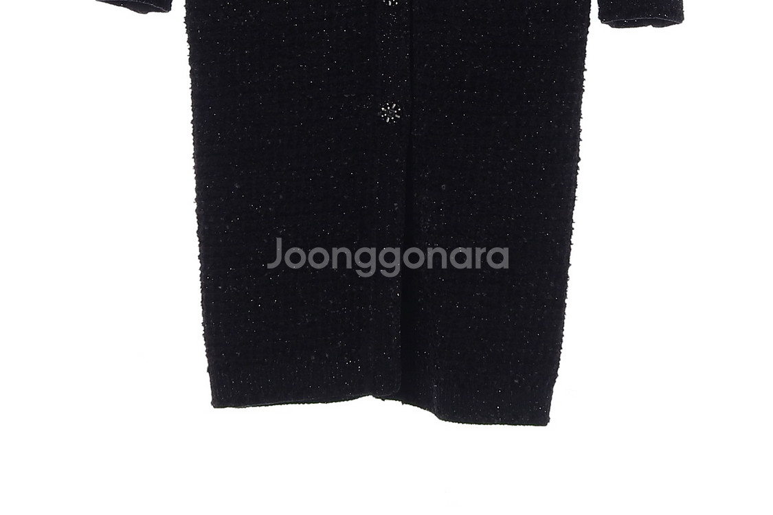 [S]모조에스핀 블랙 펄 트위드 브이넥 롱 니트 가디건--3