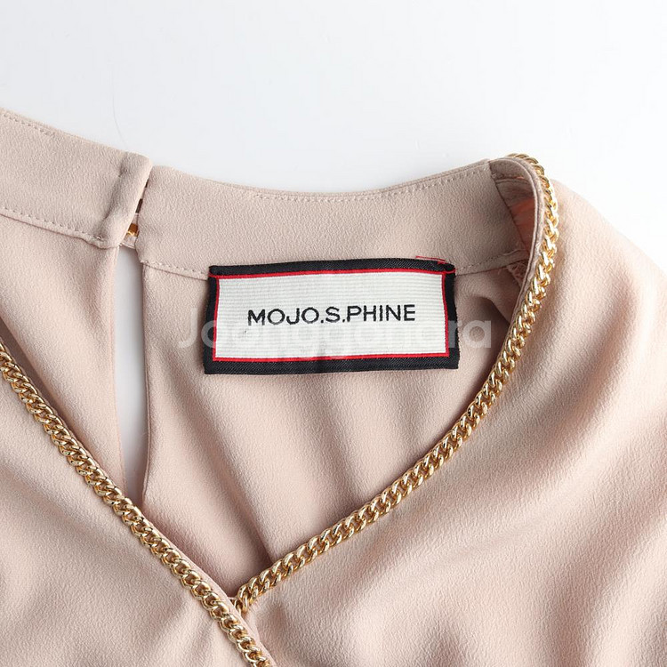 [S]모조에스핀 베이지 체인 트리밍 브이넥 랩 긴팔 블--4