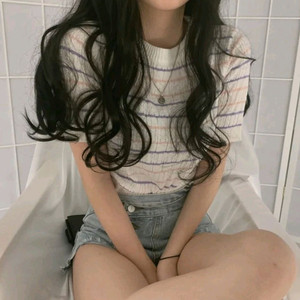 아이보리 줄지 크롭 니트 반팔티