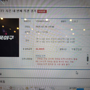 불꽃야구 티켓 외야석 1자리
