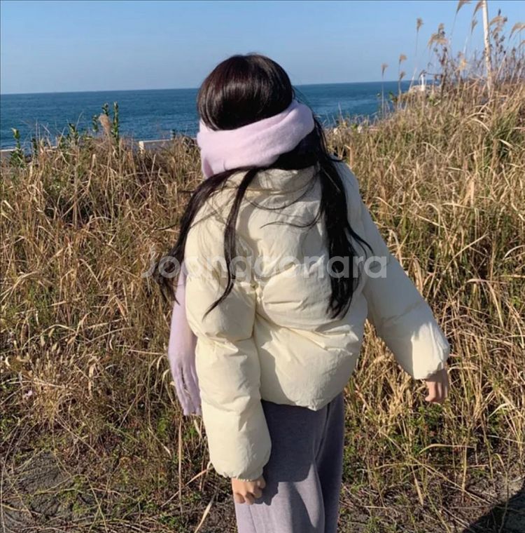 오버핏 스트링 누빔 점퍼 크롭 숏패딩--5