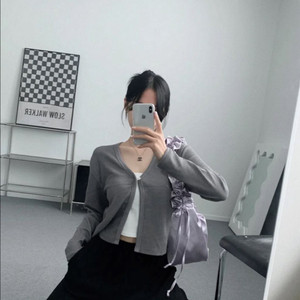 원단추 고리가디건 그레이