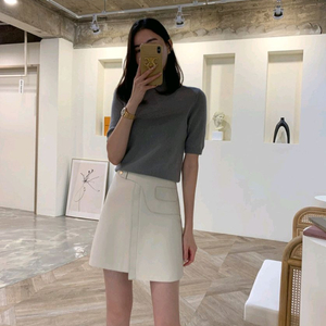 지뽀렘 H 벨트 랩 미니 가죽 스커트
