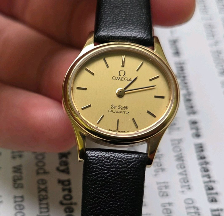 빈티지 오메가 드빌 올금장 샴골판 슬림쿼츠 여성용--1