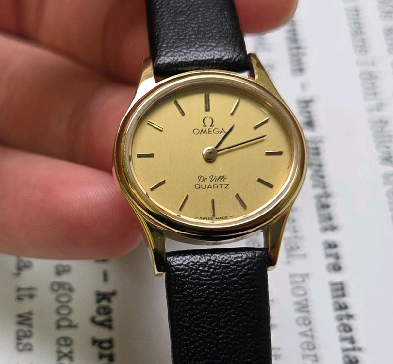 빈티지 오메가 드빌 올금장 샴골판 슬림쿼츠 여성용--3