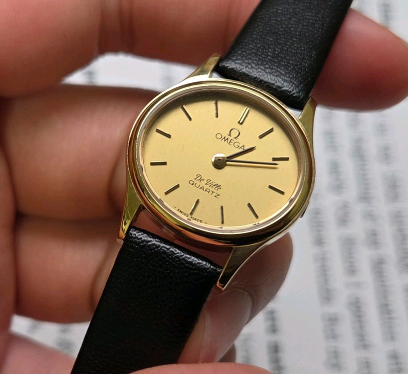 빈티지 오메가 드빌 올금장 샴골판 슬림쿼츠 여성용--5