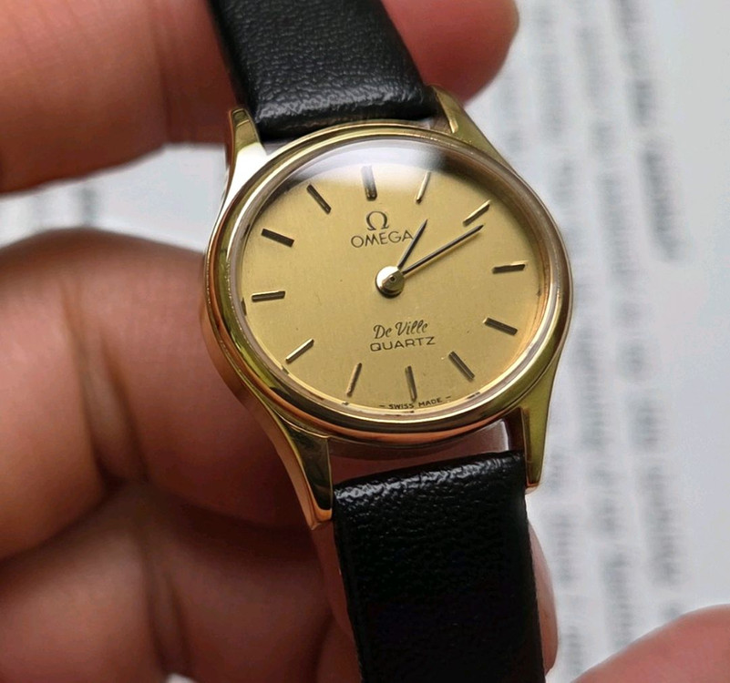빈티지 오메가 드빌 올금장 샴골판 슬림쿼츠 여성용--6