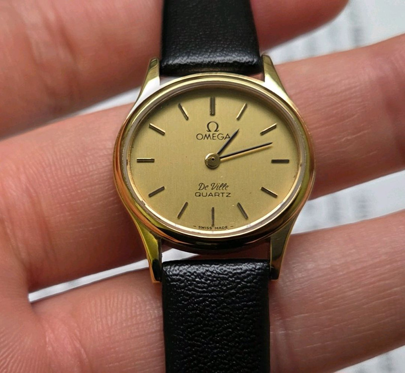 빈티지 오메가 드빌 올금장 샴골판 슬림쿼츠 여성용--9