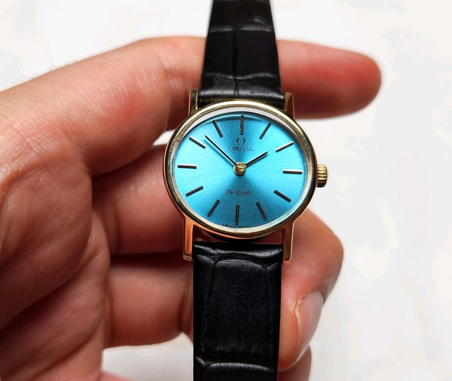 빈티지 오메가 드빌 금장 스카이블루판 수동 메커니컬 여--3