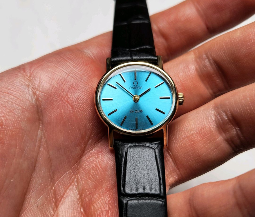빈티지 오메가 드빌 금장 스카이블루판 수동 메커니컬 여--1