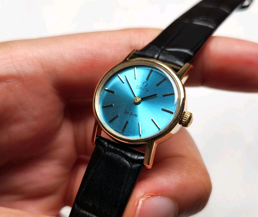 빈티지 오메가 드빌 금장 스카이블루판 수동 메커니컬 여--5