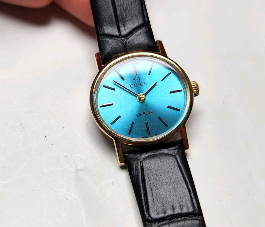 빈티지 오메가 드빌 금장 스카이블루판 수동 메커니컬 여--6