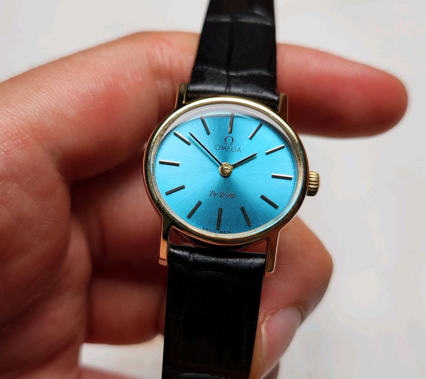 빈티지 오메가 드빌 금장 스카이블루판 수동 메커니컬 여--9