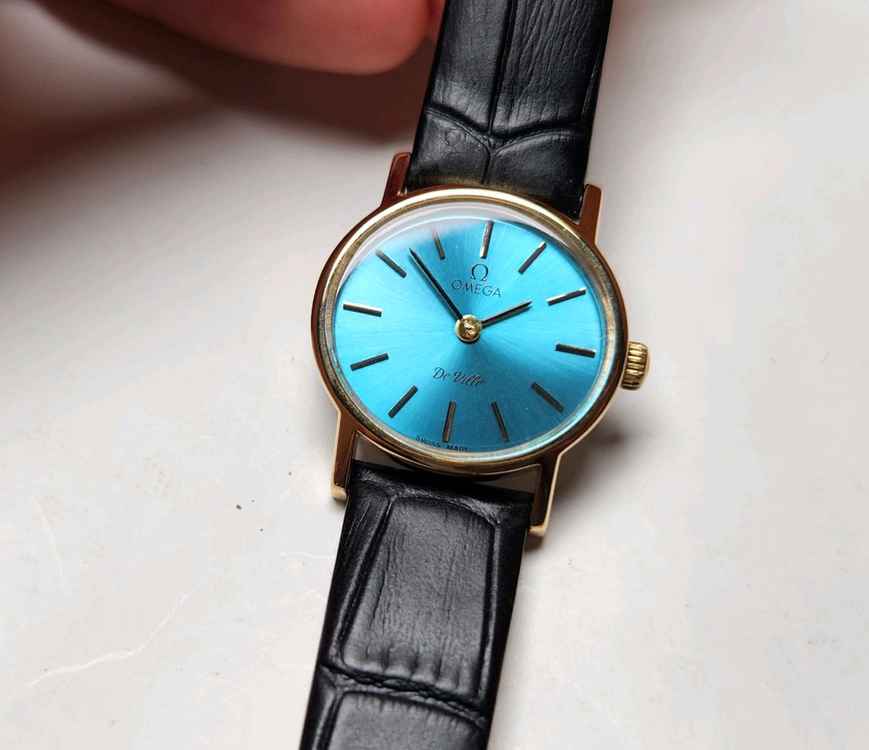 빈티지 오메가 드빌 금장 스카이블루판 수동 메커니컬 여--7