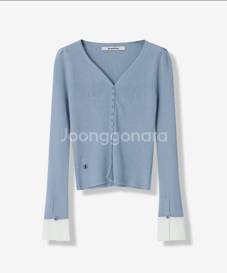 어반드레스 브이넥 버튼 니트 블루/블랙--1