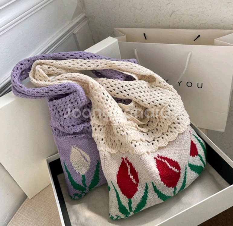 2컬러 뜨개 데일리 튤립 니트 가방--0