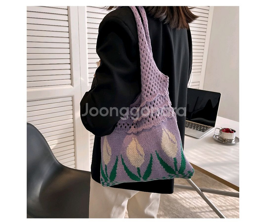 2컬러 뜨개 데일리 튤립 니트 가방--8