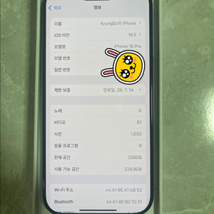 16프로 256 블랙 자급제 단순개봉,미개봉,자급제