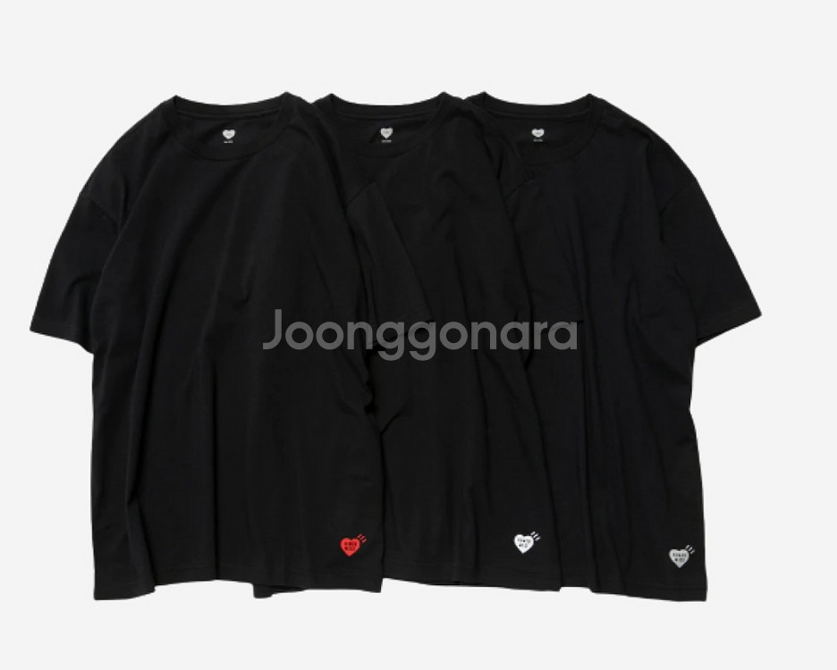 휴먼메이드 기본 반팔티셔츠 블랙 3팩 M, XL--0