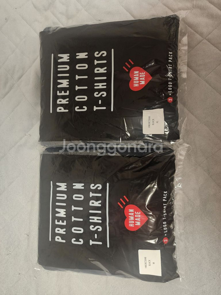 휴먼메이드 기본 반팔티셔츠 블랙 3팩 M, XL--1