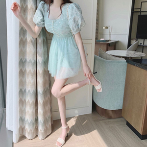 델리썸 민트진주블라우스 반바지 투피스