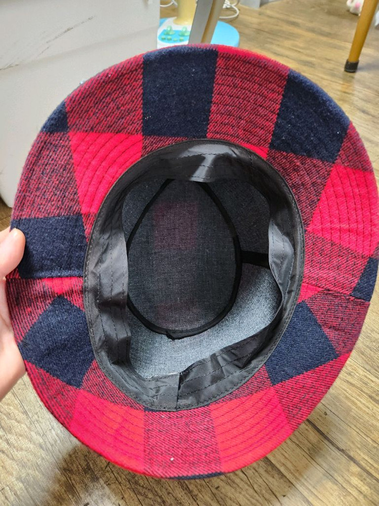 케주얼한 체크 버킷햇 모자--2