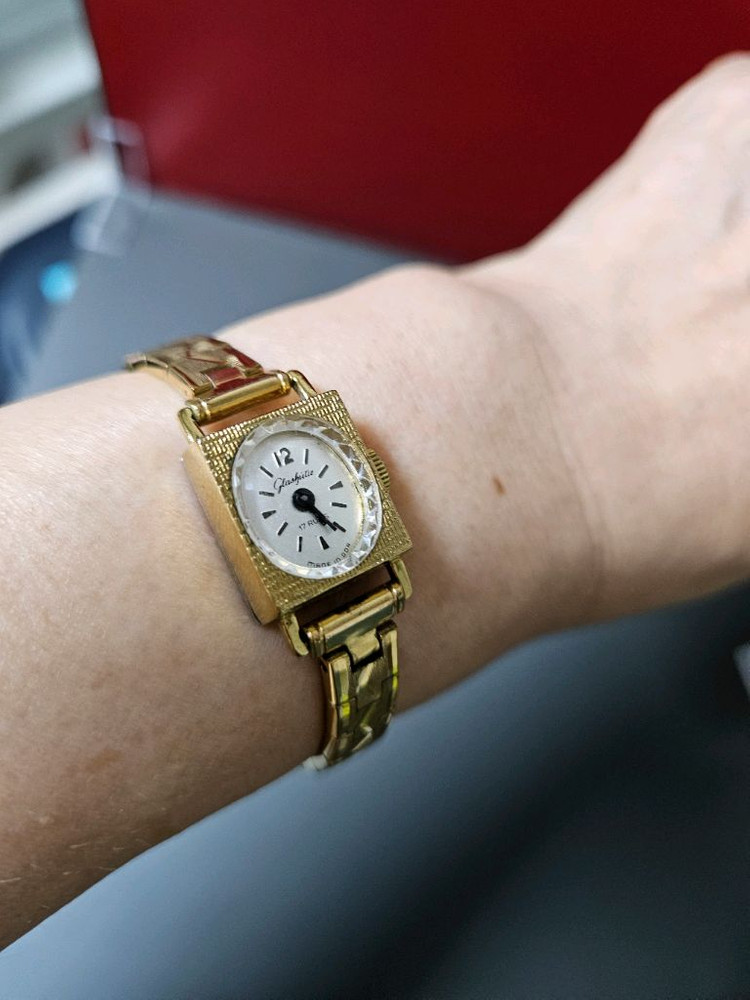 빈티지 글라슈테올금장 여성용 수동 태엽 메탈 시계--3