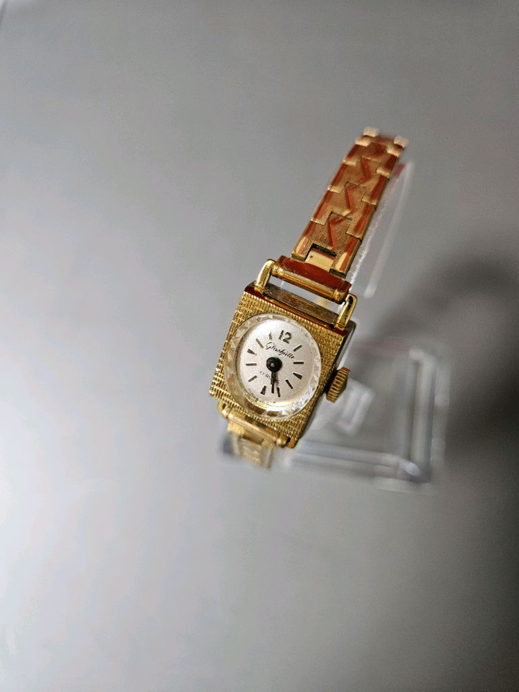 빈티지 글라슈테올금장 여성용 수동 태엽 메탈 시계--6