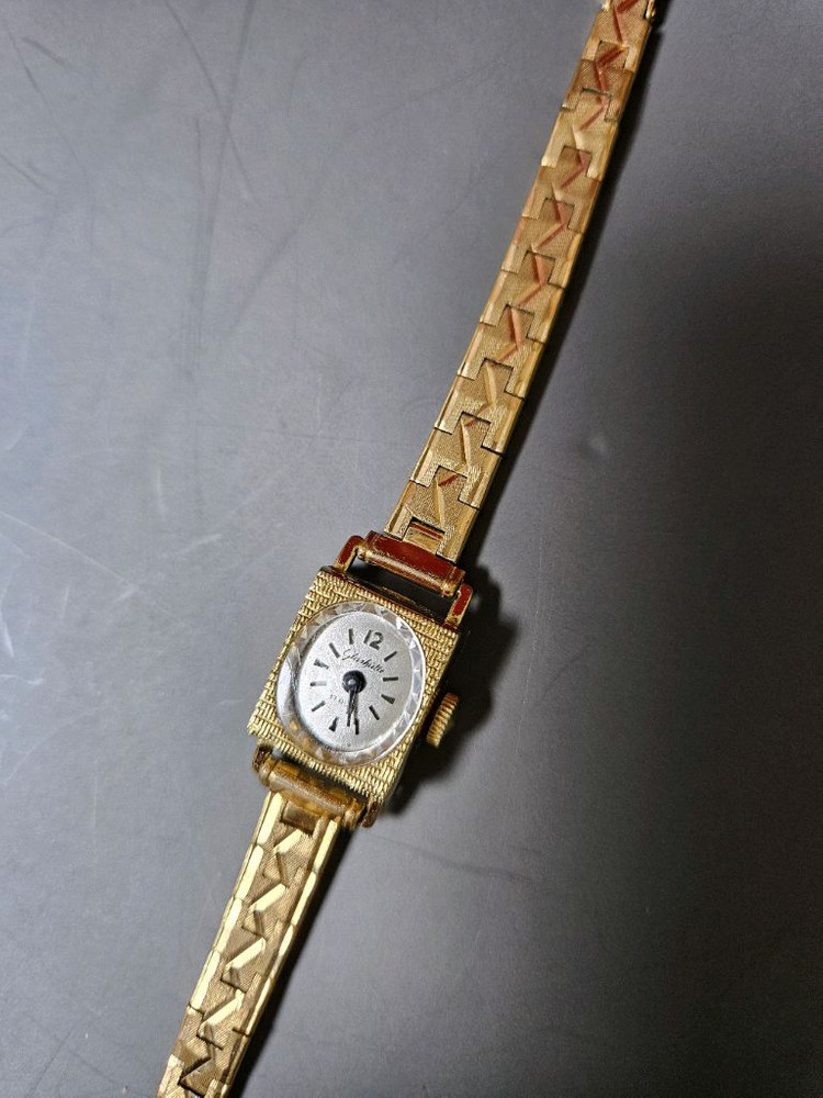 빈티지 글라슈테올금장 여성용 수동 태엽 메탈 시계--5