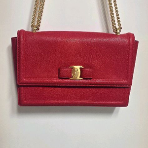 페레가모 금장 레드 체인백