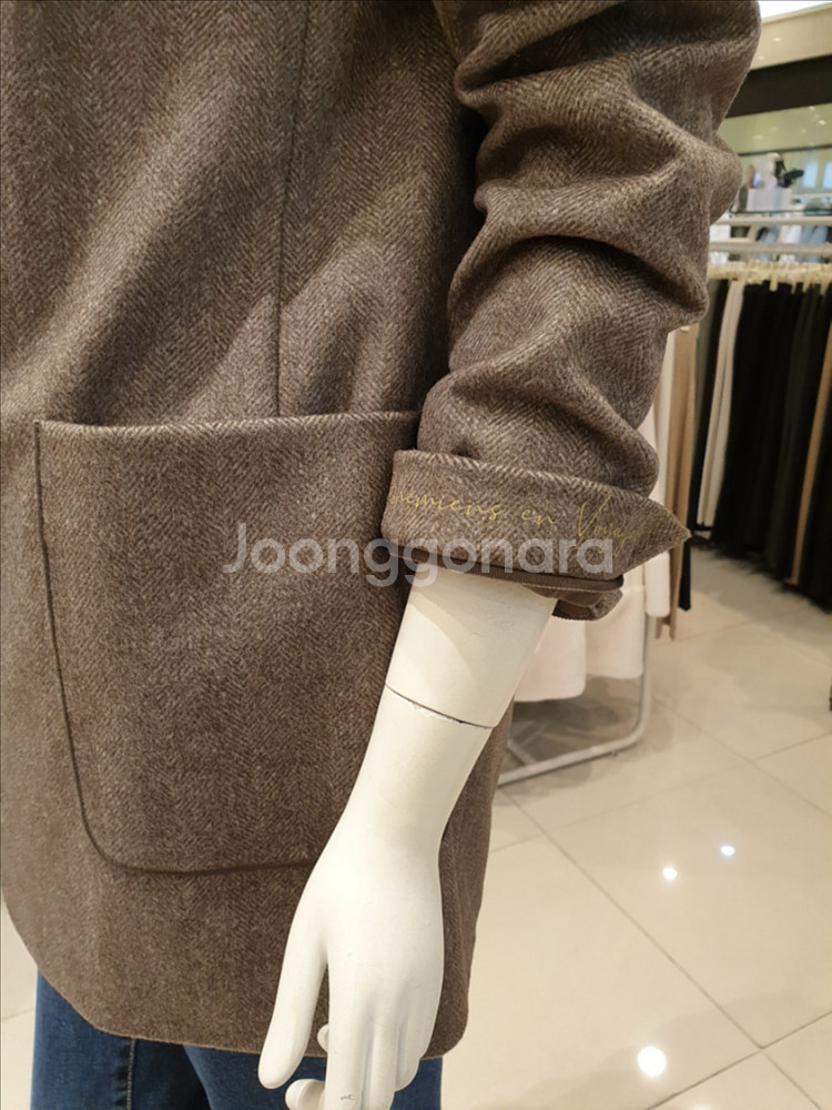 올리브데올리브 울 캐시미어 헤링본 아웃포켓 자켓 숏코트--4