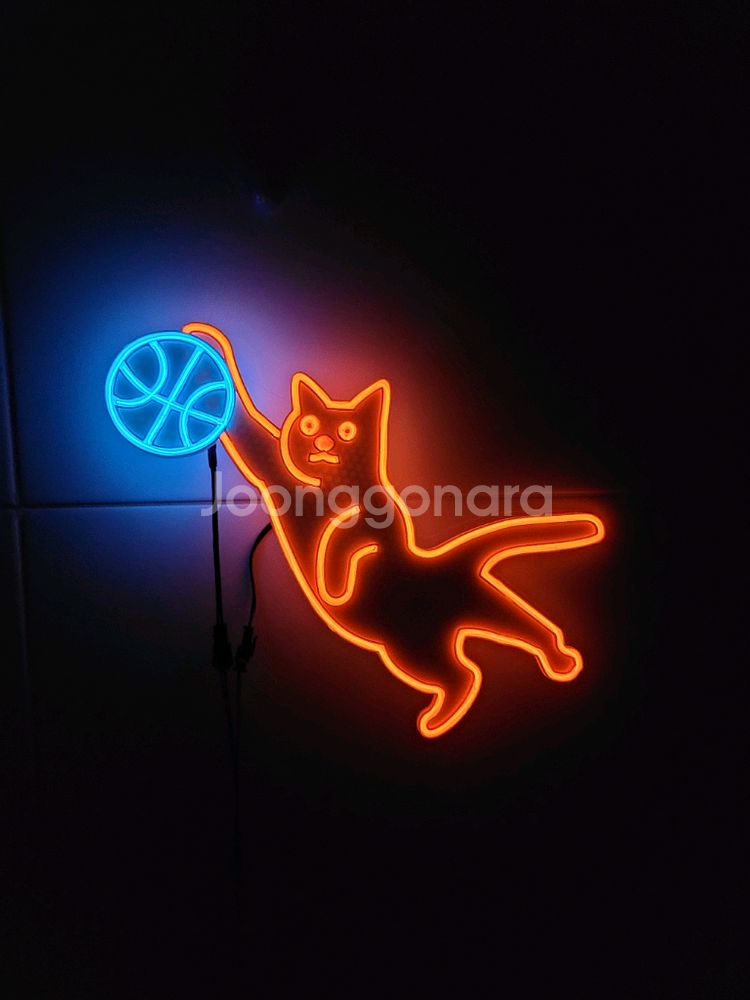 고양이 농구 덩크슛 램프 네온사인--1