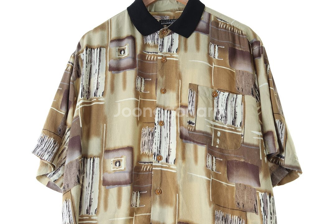 (L-2XL) 브랜드빈티지 반팔셔츠 남방 배색--1