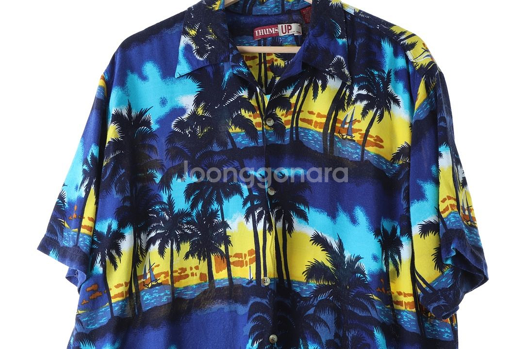 (L-2XL) 브랜드빈티지 반팔셔츠 남방 네이비 노을--1