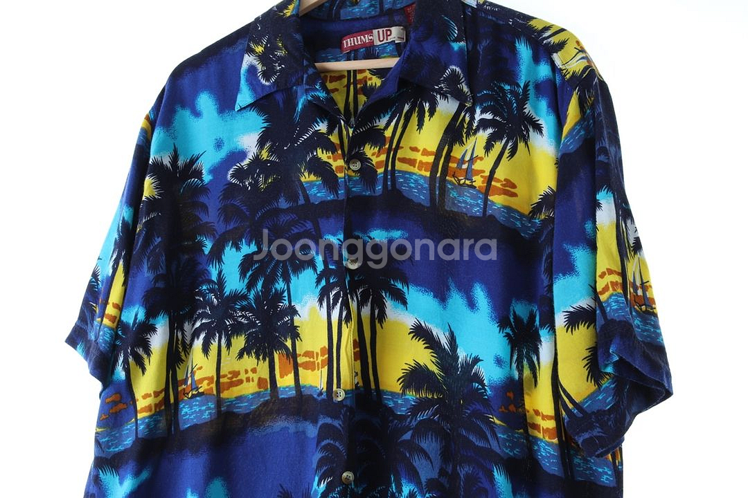 (L-2XL) 브랜드빈티지 반팔셔츠 남방 네이비 노을--3