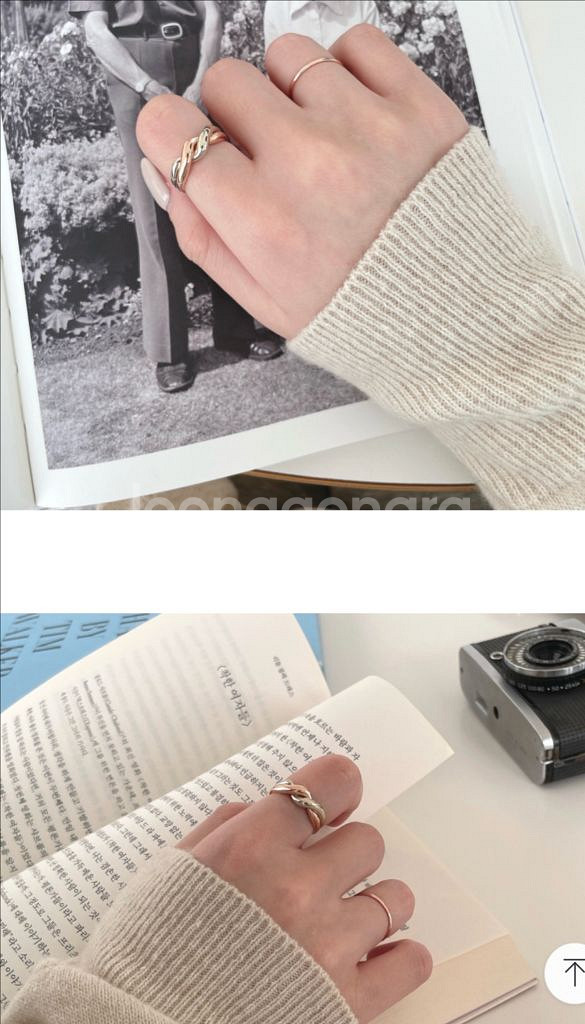 <새상품>14k옐로우골드+리얼화이트 콤비 꼬임반지 8호--8